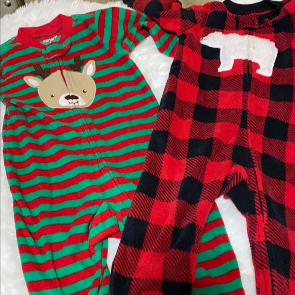 2 Christmas fleece Pjs 6M